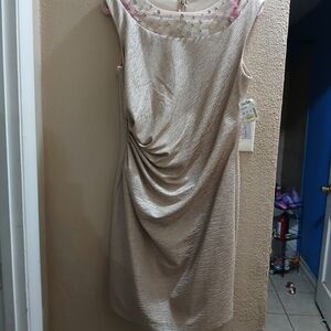 Elegant Beige Draped Midi Dress